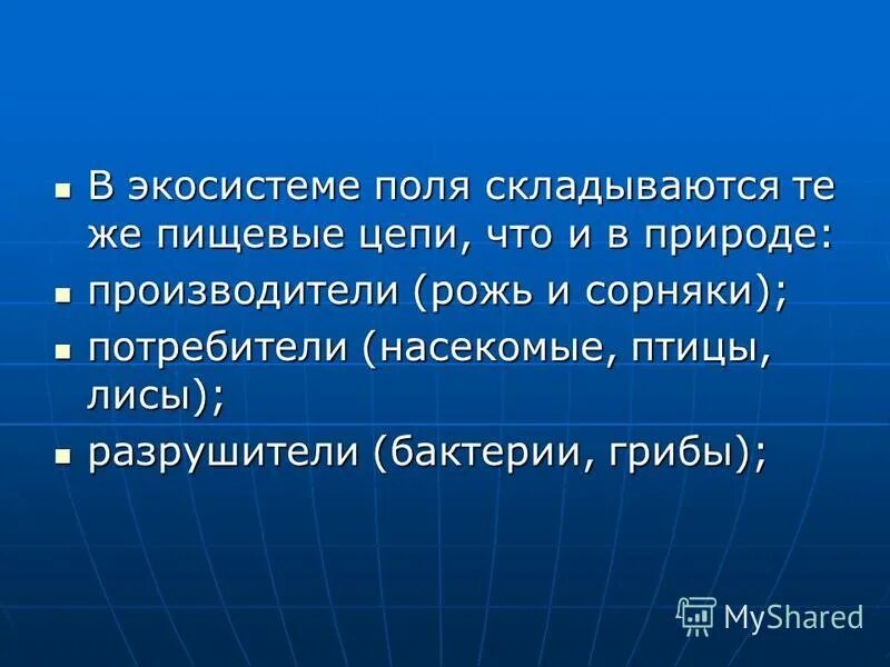 Характеристика экосистемы поле