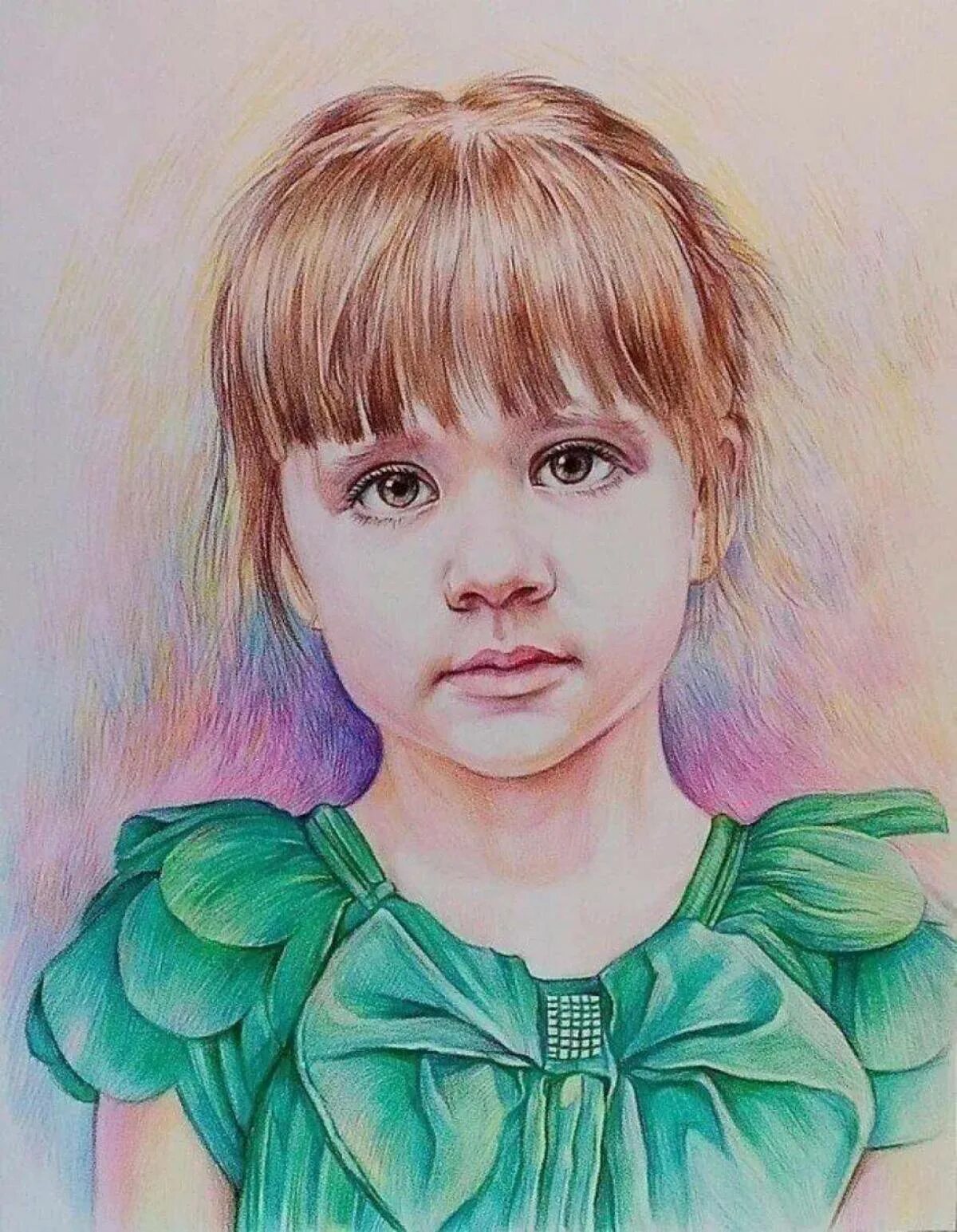Портрет девочки. Портрет ребенка. Цветной портрет. Портретный рисунок.