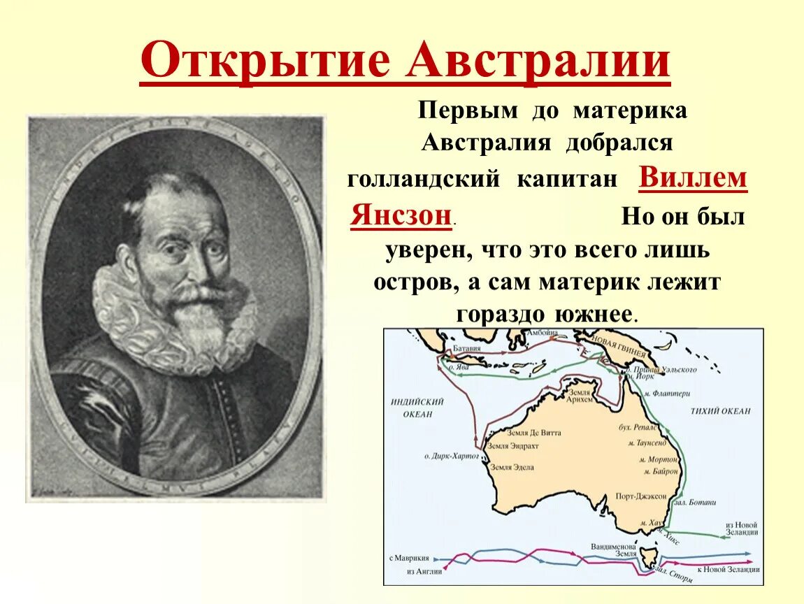Материк открытый в 18 веке. Виллем Янсзон путь. Вильям Янсзон открытие Австралии. Вильям Янсзон маршрут путешествия. Голландец Виллем Янсзон.