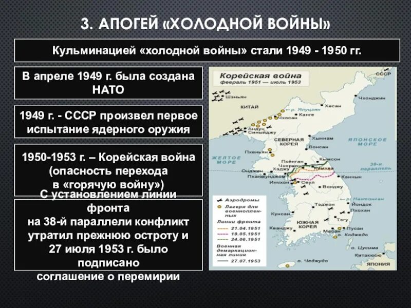 Результатом холодной войны стало. Апогей холодной войны 1949-1950. Этапы корейской войны 1950-1953.
