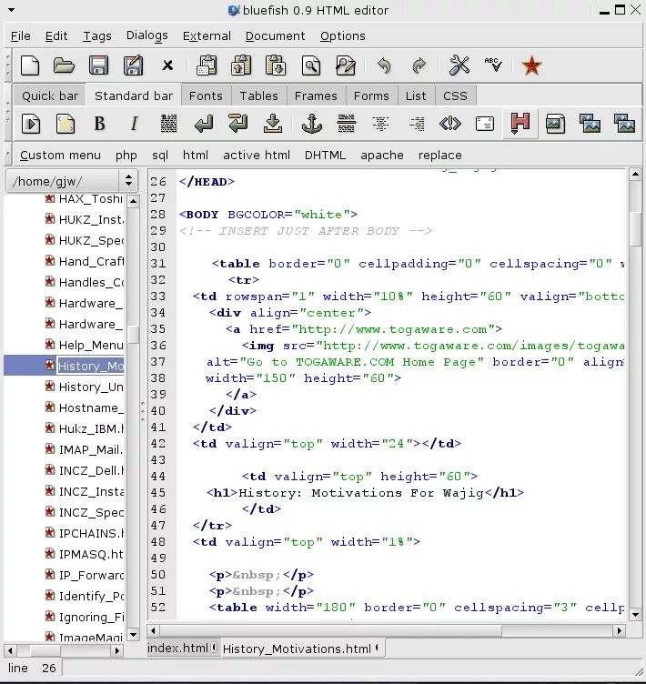 Редактировать css. Линукс ide bluefish. Bluefish html редактор. Визуальные html-редакторы. Bluefish программа.
