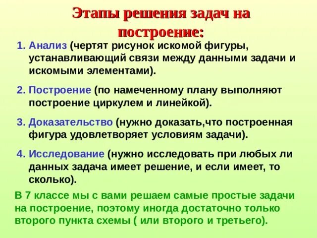 Этапы решения практической задачи. Этапы решения задач на построение. Алгоритм решения задач на построение. Алгоритм решения задач на построение по геометрии. Задачи на построение этапы решения задачи на построение.