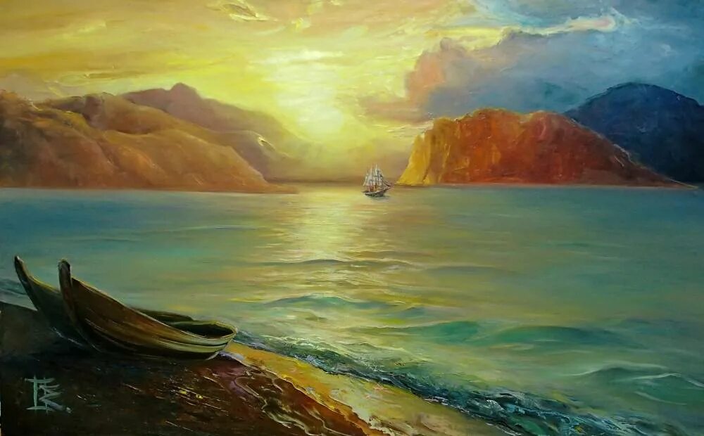 Картина острого. Арабская живопись с морем. Данте и море. Картина "море" 41*51 см.