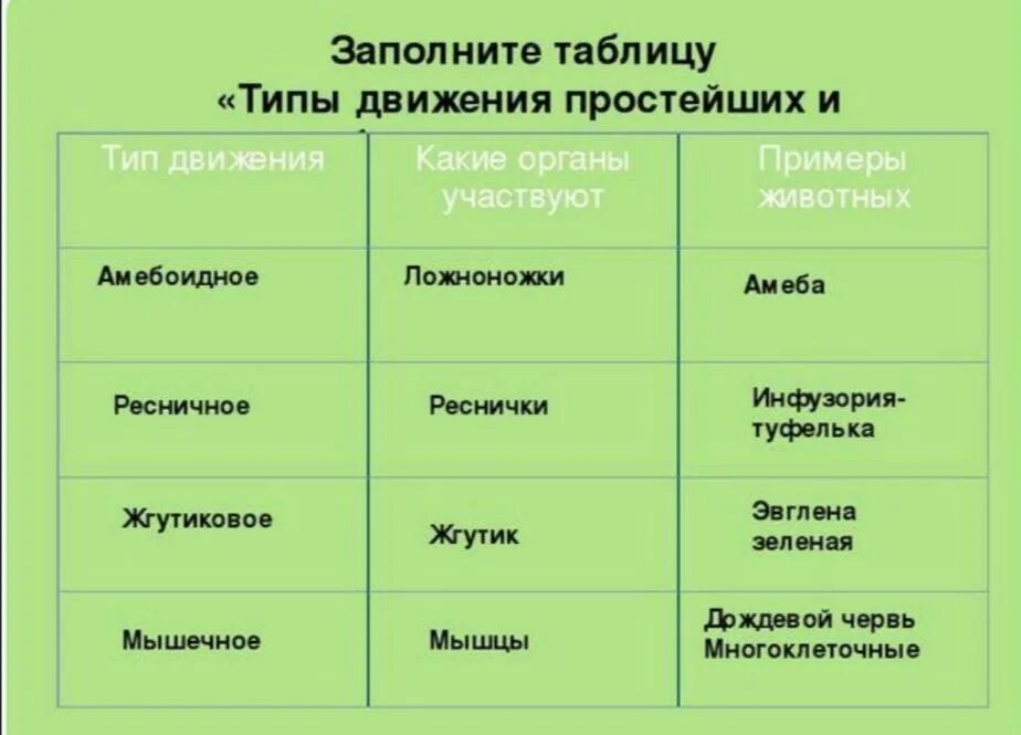 Используя рисунки в параграфе охарактеризуйте. Органы движения животных. Способы передвижения животных таблица. Движение животных таблица. Типы передвижения животных таблица.