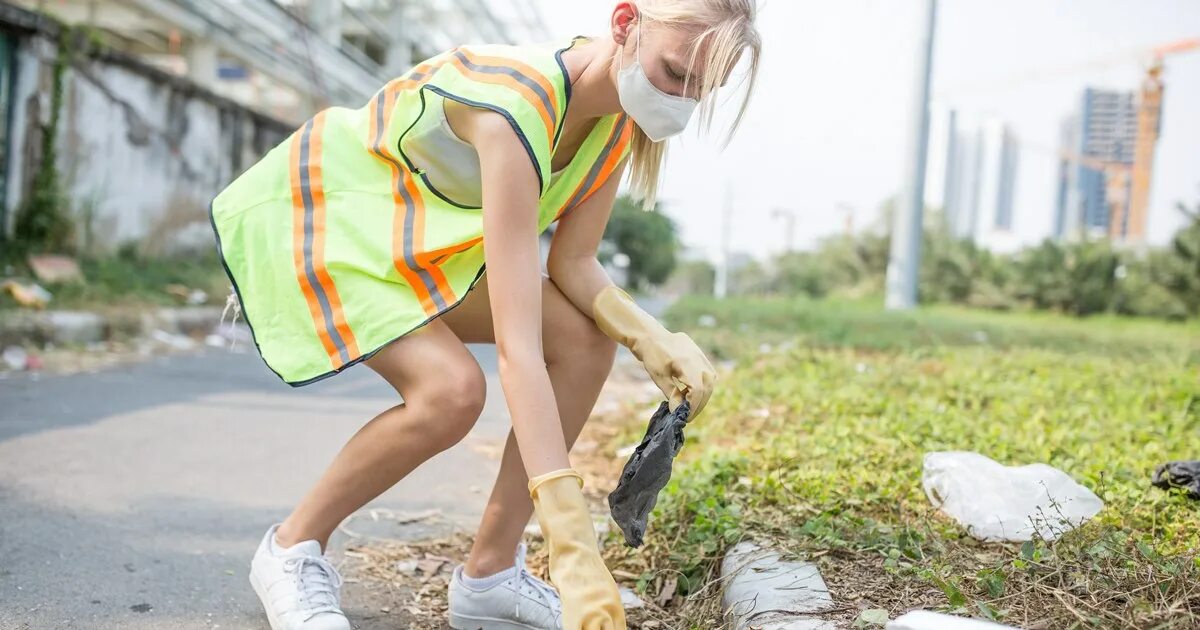 Picking up garbage
