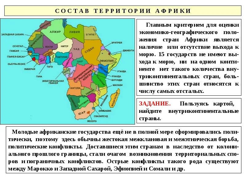 Государства на территории африки. Субрегионы северной африки и тропической африки таблица. состав территории африки. особенности стран африки.