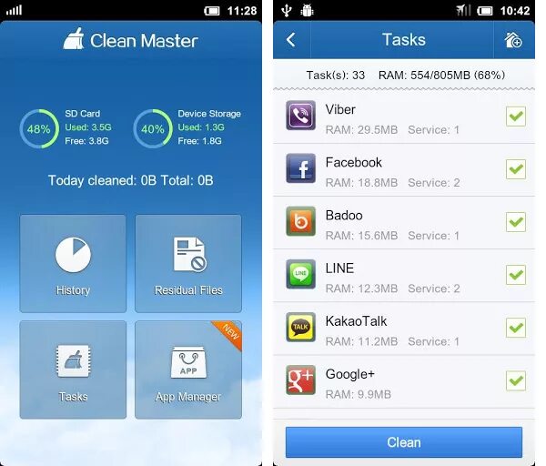 Какое приложение работает на телефоне. Клин мастер приложение. старые версии clean master для андроид интерфейсы приложений. приложение андроид голубой интерфейс с галочкой. для чего приложение clean day free.
