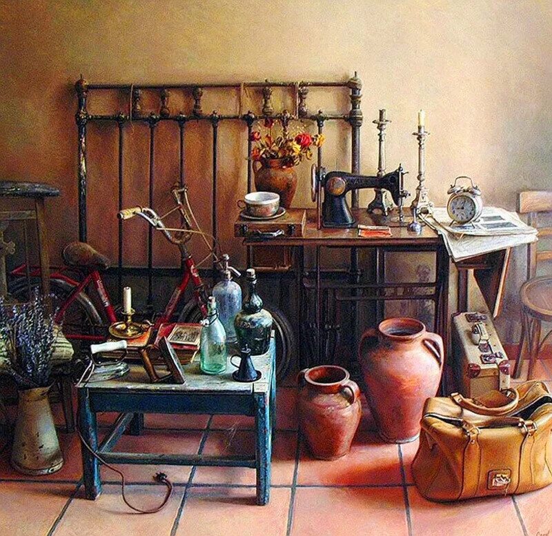 Бытовые электроприборы. Современные электроприборы. Старые вещи. Художник антонио гусман капель испания картины. Современный чайник.