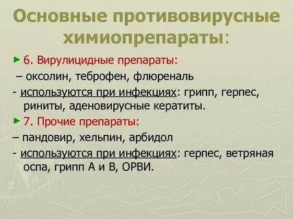 Противовирусные препараты примеры