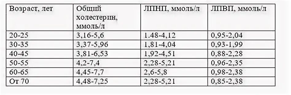 Холестерин норма у мужчин после 40