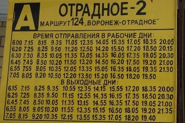 Расписание маршрутки 124