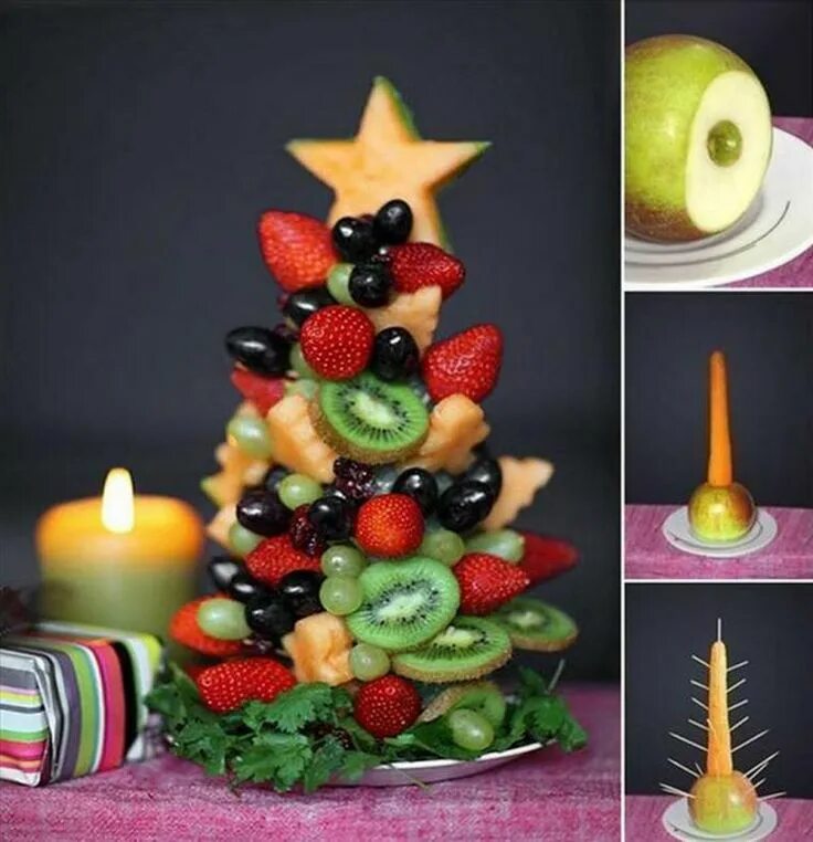 Что можно сделать из продуктов. Елка из фруктов. Новогодняя елка из фруктов. Ёлочка из фруктов на новый год. Елочка из фруктов на новогодний стол.