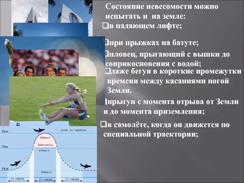 Состояние невесомости на земле. Примеры состояния невесомости. Пример явления невесомости. Физика прыжка. В какой стадии полета тело прыгуна