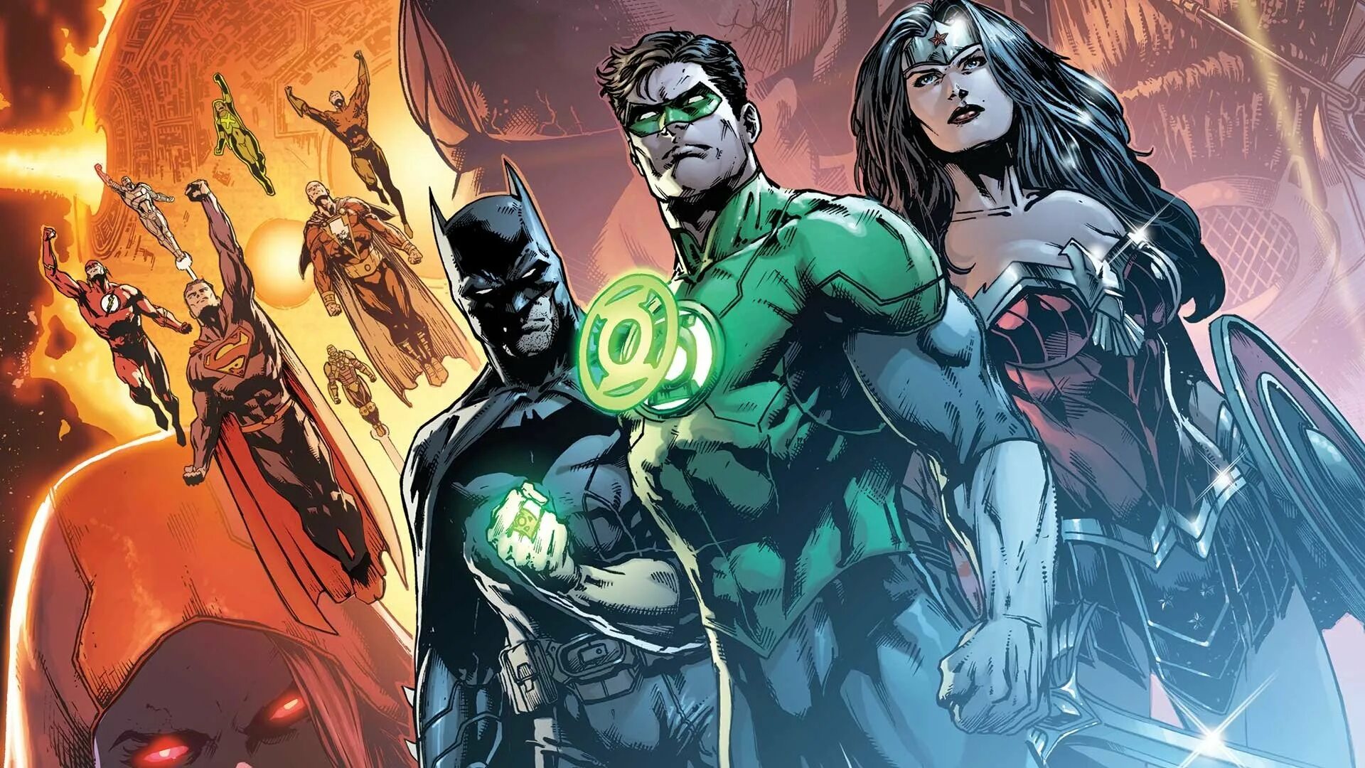 Justice 7. Лига справедливости DC Comics. Лига справедливости зеленый фонарь Бэтмен Супермен. Лига справедливости Америки New 52. Лига справедливости ДС комикс.