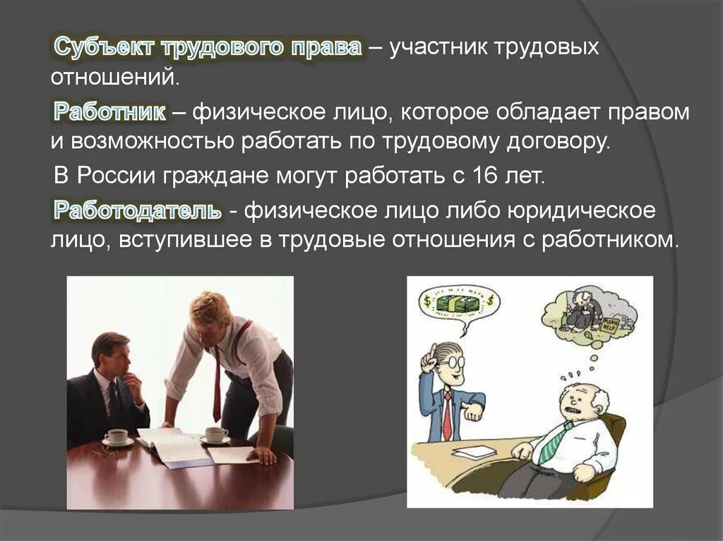 Трудовые правоотношения субъект работодатель