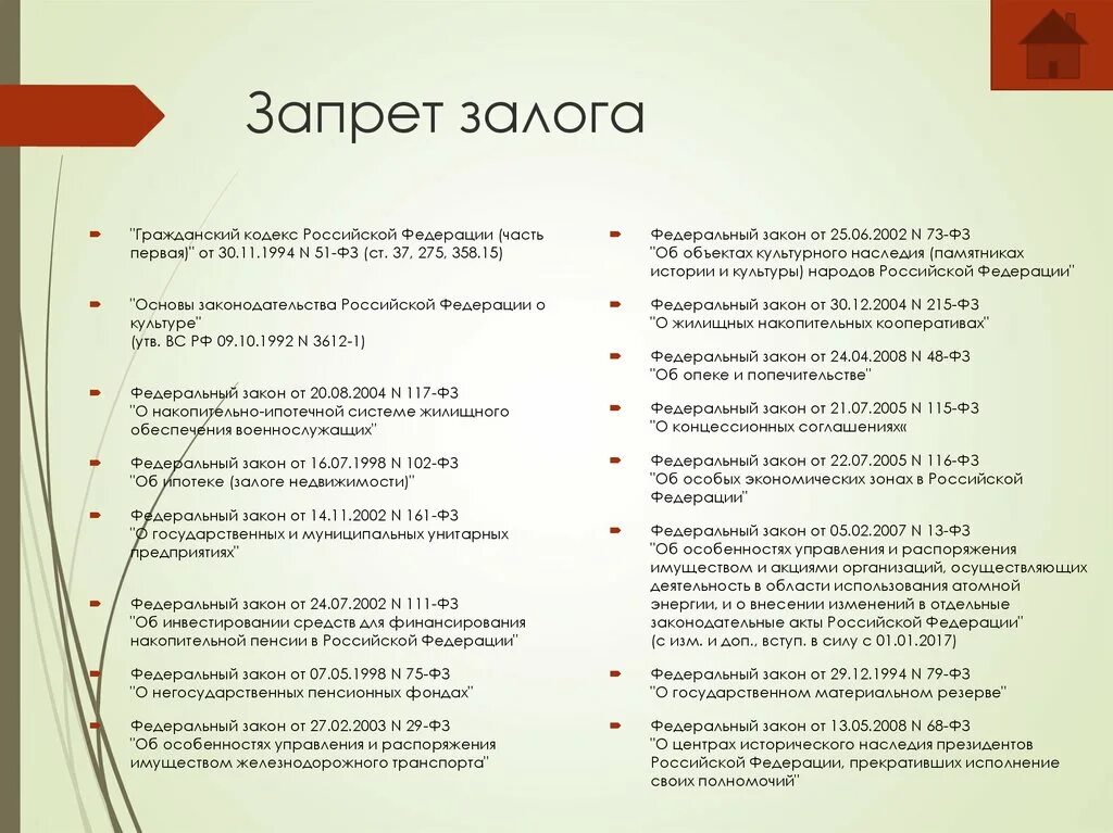 Закон 51 30. Ограничение залога. Ограничение залога пример. Запрет примеры.