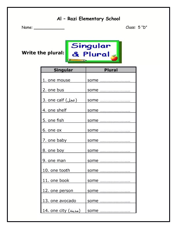 Write the singular of the