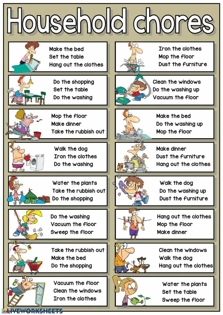 Why don t you do chores. Домашние обязанности на испанском. household chores упражнения. задания по английскому household chores. тест household chores.