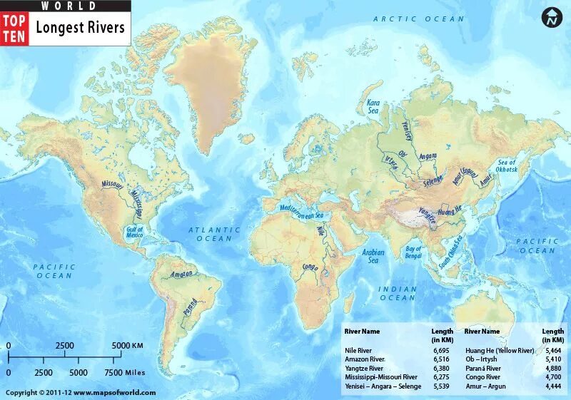 Крупнейшие реки на карте.