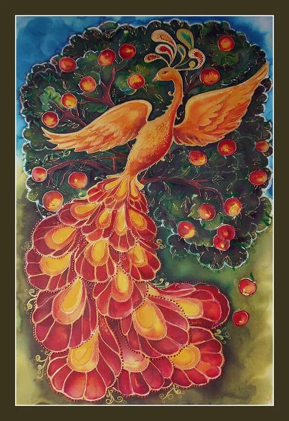 сказочная птица. композиция сказочная птица. жарптица сад. жар птица. иллюстрации сказочных птиц.