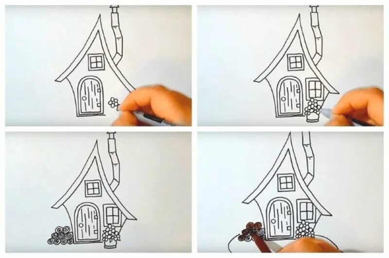 Домик рисунок. Домик рисунок карандашом. Сказочные домики рисование. Поэтапное рисование дом.