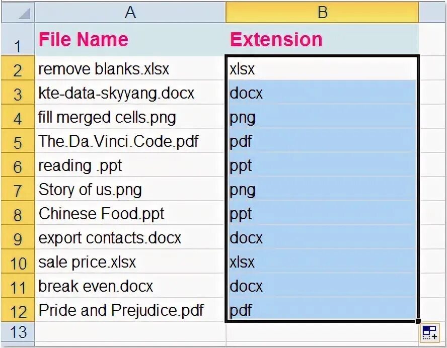 File extension list. File extension list
