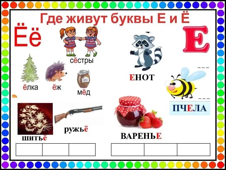 Слова в конце мая. Слова на букву е. Слова на букву ке. Буква ё задания для дошкольников. Звук и буква е.