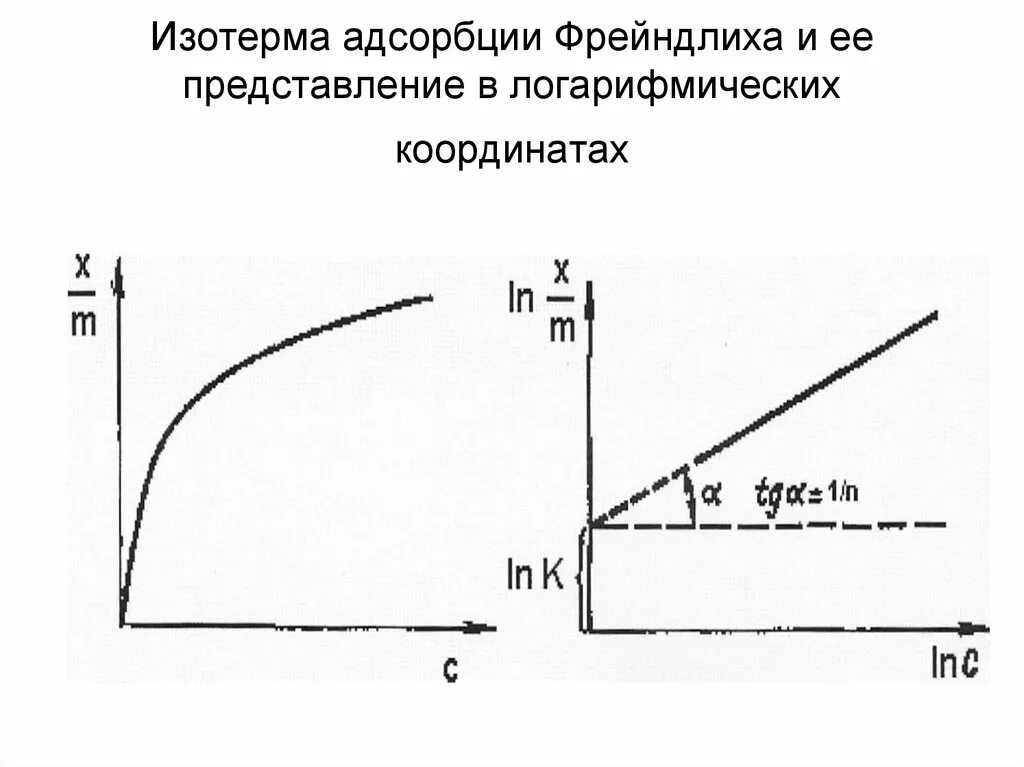 Построить изотерму адсорбции. Изотерма адсорбции фрейндлиха. изотерма адсорбции фрейндлиха уравнение. 2. изотерма адсорбции фрейндлиха. изотерма адсорбции в логарифмических координатах.