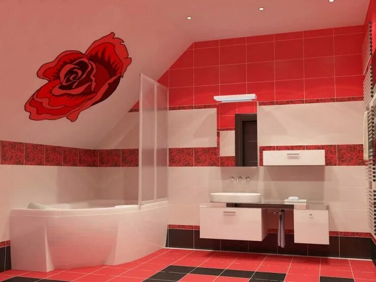 Красная плитка в ванной plitka vanny ru. Ванная в Красном цвете. Красная плитка для ванной. Ванная в красно-белом цвете. Красно белая ванная комната.