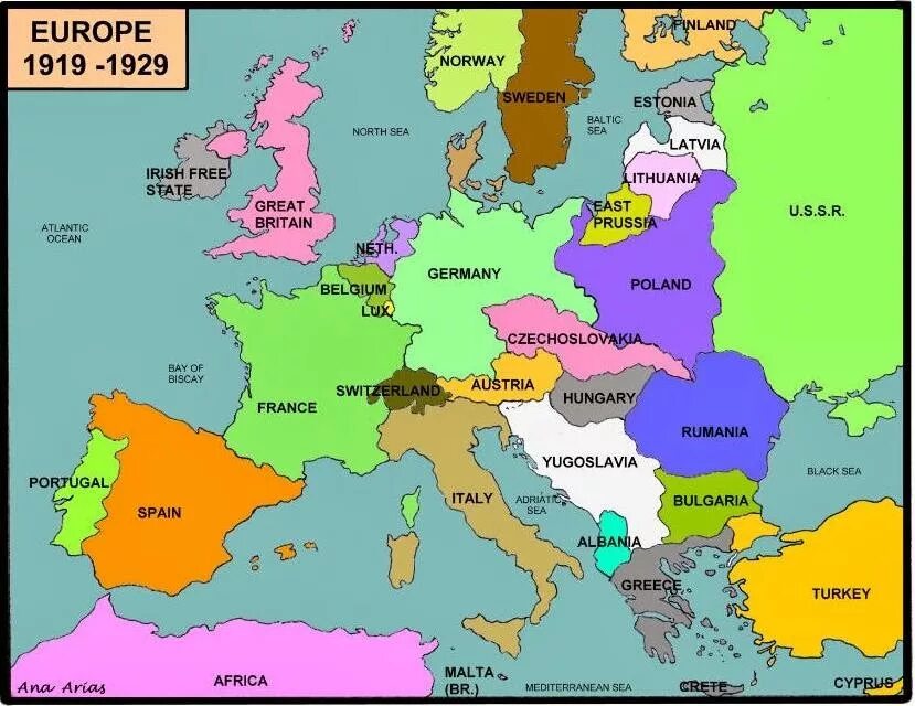 Страны европы в 1920 1930 е гг. Карта европы 1929 года. карта европы 1919. карта европы 1919 года. политическая карта европы 1920 года на русском.