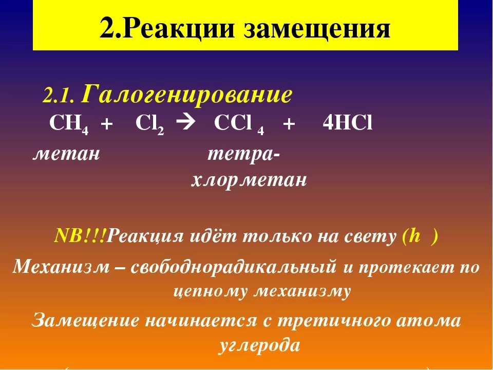 Замещение метана хлором