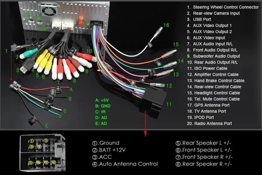 Подключение китайской автомагнитолы. Автомагнитола 2 din андроид распиновка.
