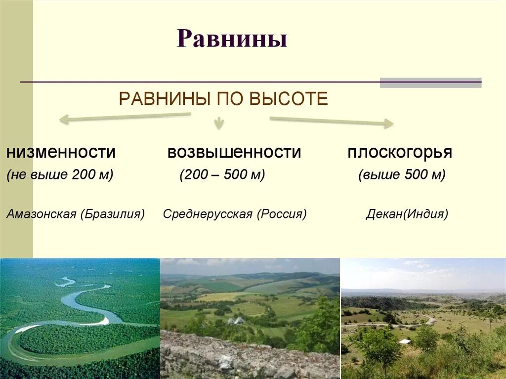 Равнины до 200 м. Равнины Плоскогорья низменности. Равнины горы плоскогорие низменности. Равнины низменности возвышенности. Низменности возвышенности Плоскогорья.