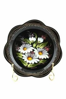 Красивые черные лаковые подносы расписанные яркими