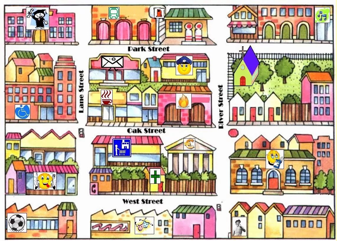 Getting around the city. Здания для детей с названиями. План города для детей английский. Places in Town для детей. Карточки по теме город.