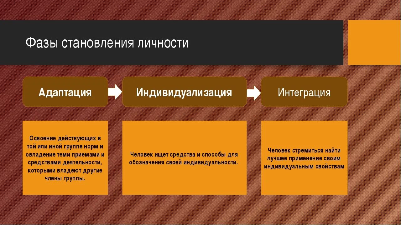 Процесс социального становления личности. Фазы становления личности. Фазы социализации адаптация и интеграция. Стадии становления личности. Фазы индивидуализация интеграция адаптация.