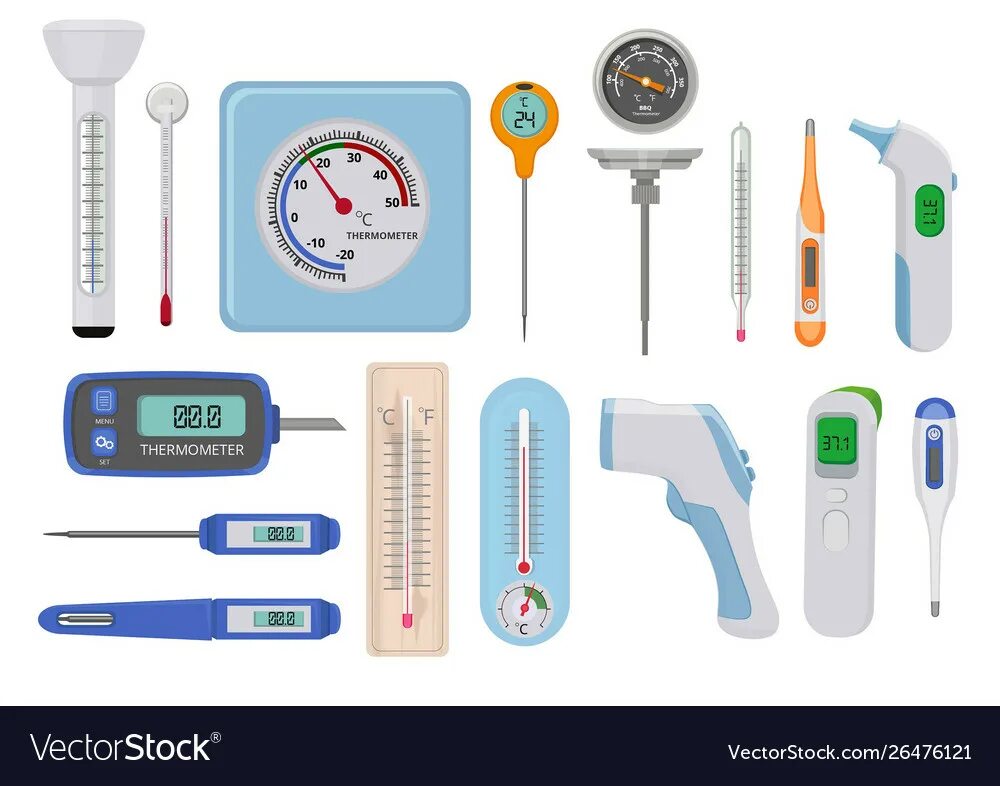 Медицинские измерительные приборы. Различные термометры. Термометр в больнице. Обработанные термометры.