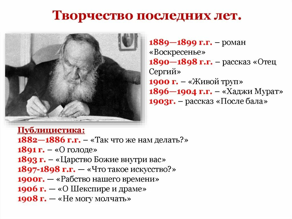 Творчество последних лет. Толстой. Романе «Воскресение» л.н. Толстого.