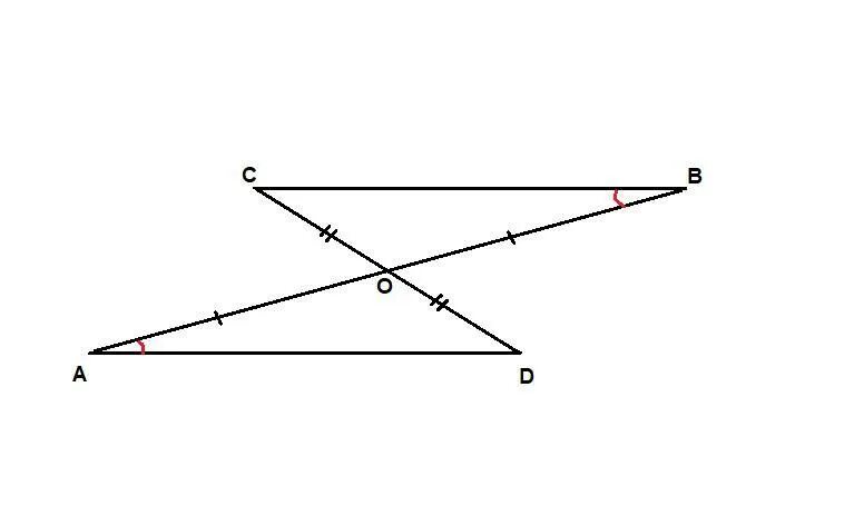 Отрезки ab и CD. Отрезки ab и CD пересекаются в точке o. Отрезки АВ И CD параллельны. Отрезки ad и BC пересекаются в точке о.