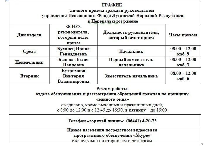 Часы приема управления образования