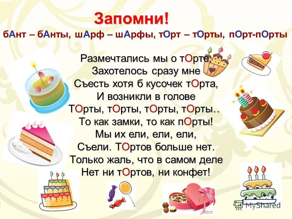 Кремы для рук ударение в слове кремы. Предложение на слово весна. Предложения с буквой т. Стишок про тортик. Говори правильно ударения.