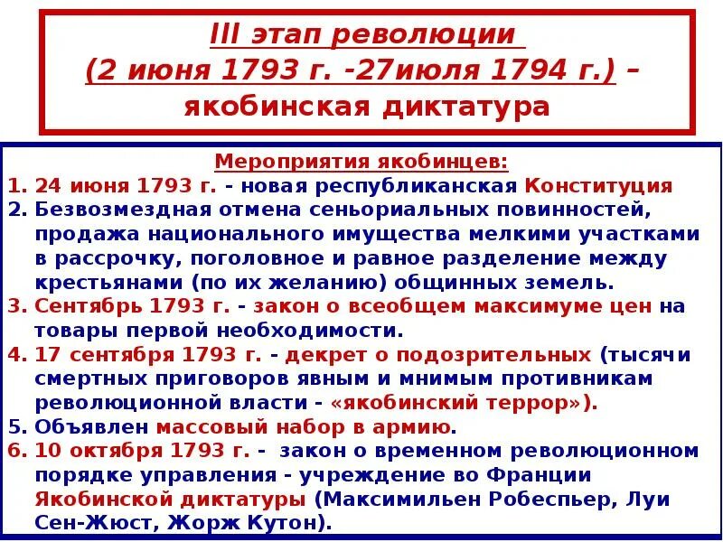 Революция во франции дата. Революция во Франции 1789-1799 таблица. Революция в Франции 1789-1794. Третий этап французской революции 1793-1794. Французская революция 1794 1799.