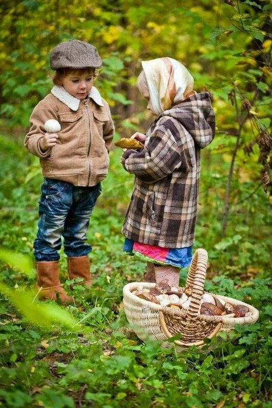 дети собирают ягоды в лесу. на природе девочки и мальчики. счастливые грибники. дети на поляне. дети с корзинками в лесу.