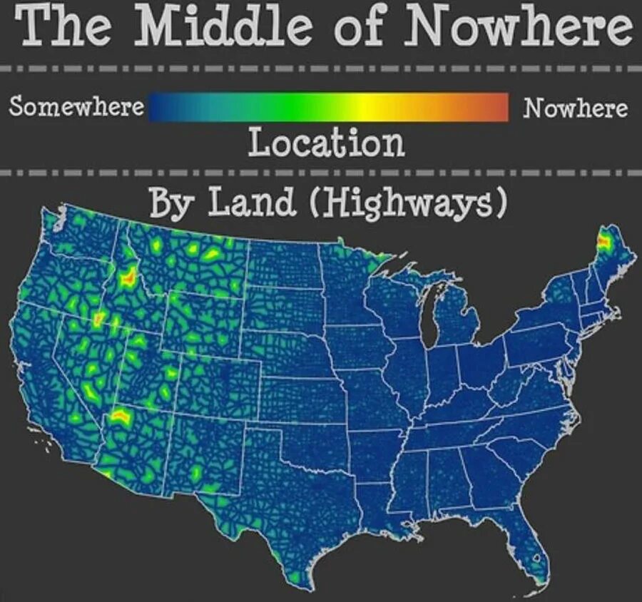 Where exactly is. Location of nowhere. land location. in the middle of nowhere. signal is nowhere map.