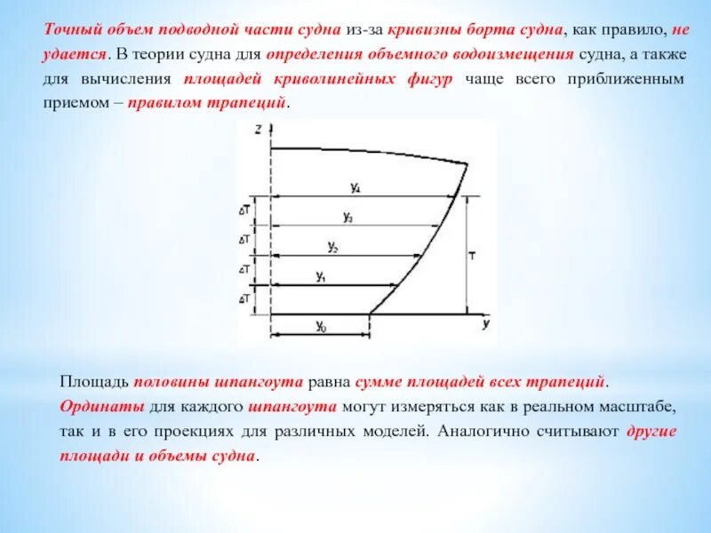 Объем судна. Объем подводной части судна. Тоннаж судна. Площадь подводной части судна. Формула плавучести судна.