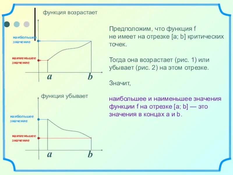 Функция имеет решение если. Наибольшее и наименьшее значение функции на отрезке. Значение функции. Значение функции на отрезке. Наибольшее значение функции.