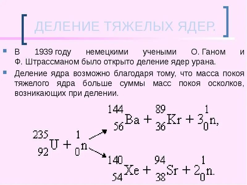 Реакция деления ядра. Искусственная радиоактивность деление тяжелых ядер. Деление ядер и синтез ядер. Схема ядерной реакции. Условия протекания реакции деления.