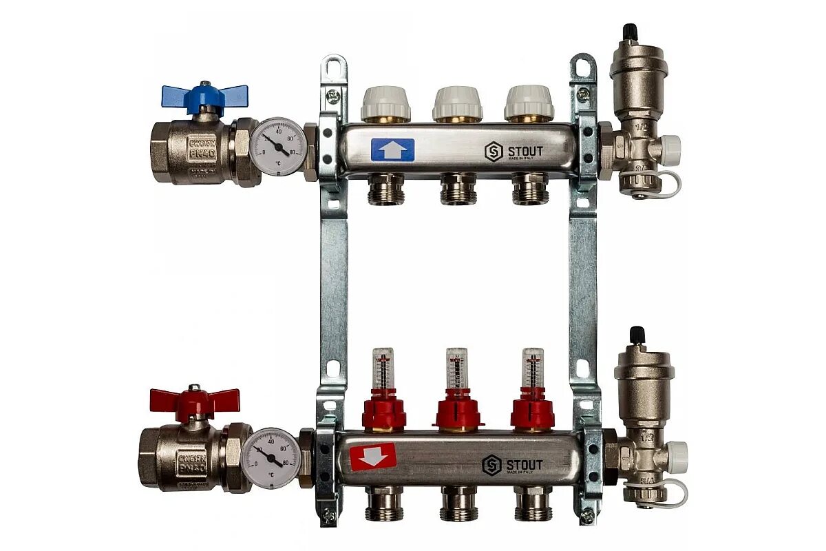 расходомер для коллектора wester. коллекторная группа tim (kbs5007) 1" вр-вр, 7 отводов 3/4", воздухоотводчик, сливной кран. Wester коллектор теплого пола. коллектор из нержавеющей стали в сборе. коллекторная группа mvi (ms.