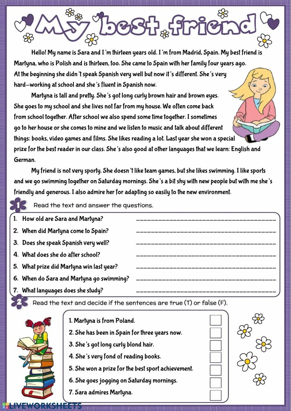 Reading task with exercises. Задания по английскому my best friend. текст my best friend. reading worksheet for intermediate. my friend текст.