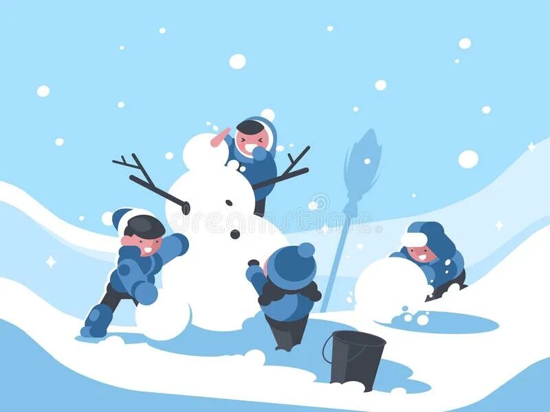 Играть в снежки снеговик. Дети строят снеговика. Дети лепят снеговика. Дети зима вектор. Графика зима для детей.